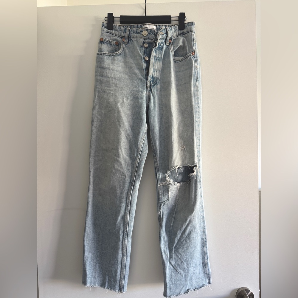 Zara Blue Straight Leg Vintage Wash Jeans
